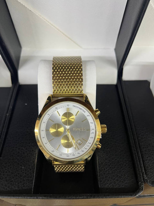 Hugo Boss Chronograph Watch – Full Gold Mesh Edition